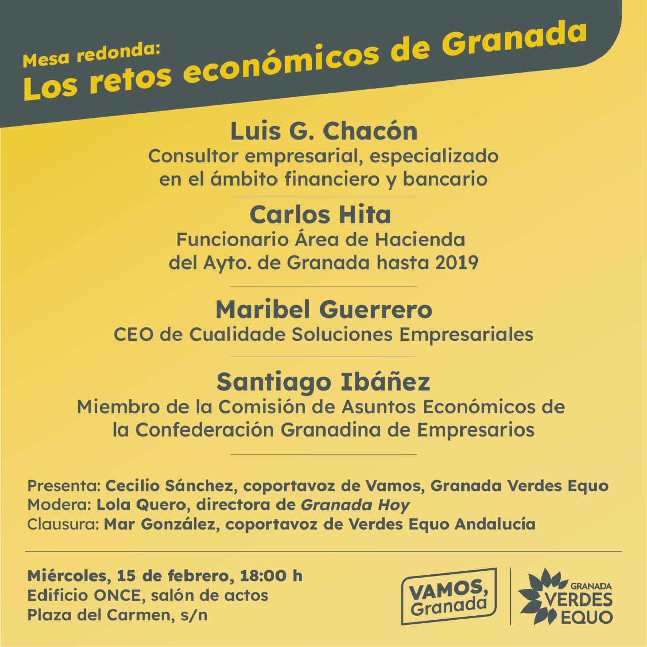 Mesa redonda: Los retos económicos de Granada Mesa redonda: Los retos económicos de Granada Verdes Equo Andalucía