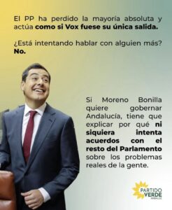 Verdes Equo exige a Moreno Bonilla que demuestre su moderación buscando acuerdos más allá de Vox Verdes Equo Andalucía
