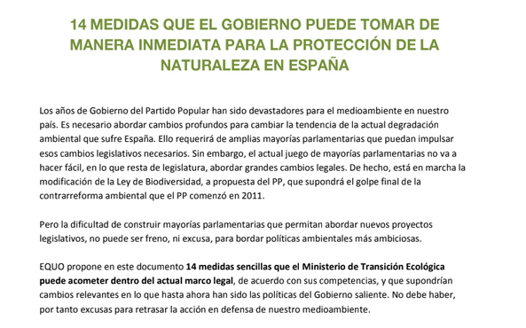 Proponemos al Ministerio de Transición Ecológica 14 medidas para la conservación de la Naturaleza Verdes Equo Andalucía