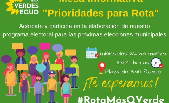 Verdes EQUO realiza una mesa informativa sobre la encuesta electoral “prioridades para Rota” Verdes EQUO realiza una mesa informativa sobre la encuesta electoral “prioridades para Rota” Verdes Equo Andalucía