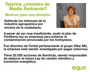 EQUO pide la dimisión de Tejerina como ministra de Medio Ambiente por sus múltiples conflictos de intereses Verdes Equo Andalucía