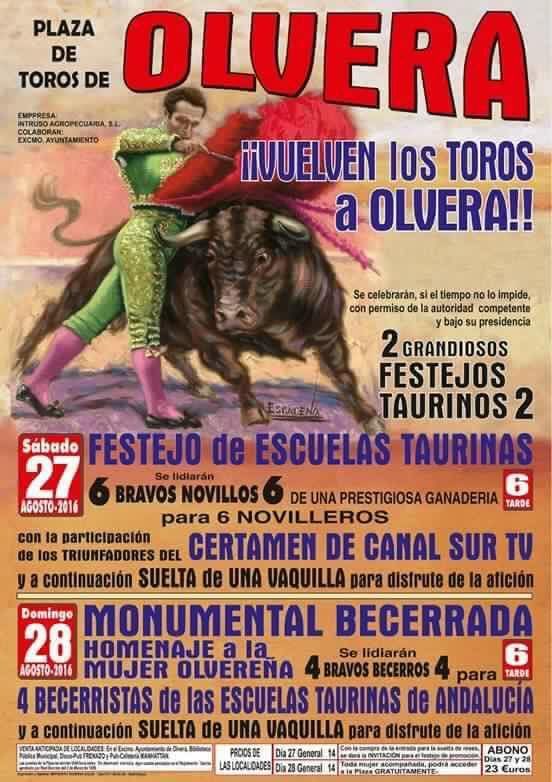 Cartel del último espectáculo de este tipo previsto en Olvera.