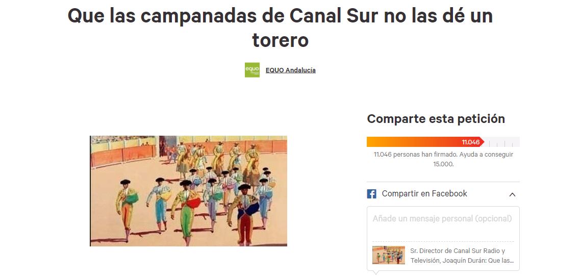 ¡Gracias! por las más de 11.000 firmas contra las campanadas de un torero en Canal Sur Verdes Equo Andalucía