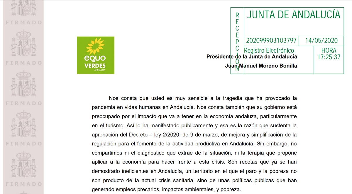Enviada la #CartaVerde” a Moreno Bonilla para la salida saludable y justa del Covid19 Enviada la #CartaVerde” a Moreno Bonilla para la salida saludable y justa del Covid19 Verdes Equo Andalucía